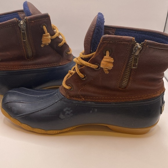 Sperry Top Sider Saltwater Tan Navy Blue Duck Boots STS91175 Women's Size 7.5 - Picture 4 of 10